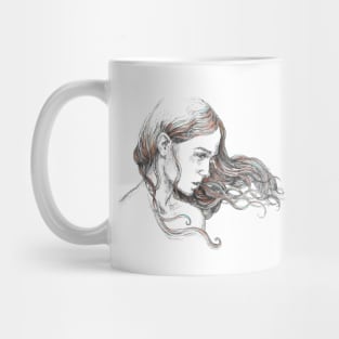 Windblown Hair_Line drawing. Mug